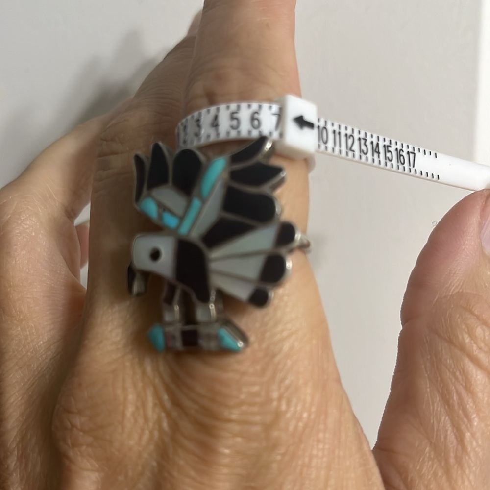 Vintage ZUNI TURQUOISE EAGLE Sterling silver 925 ring - native RARE size 7 🔥🦅 - Picture 6 of 6